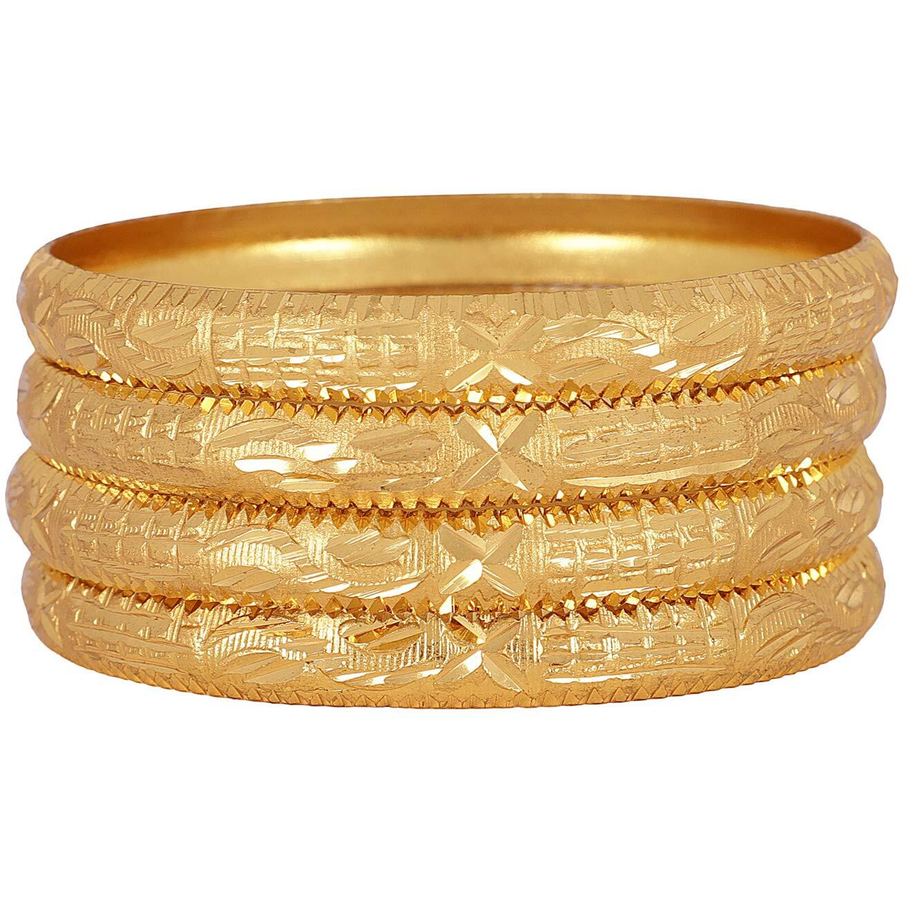 Shining Diva Fashion Set of 4 Latest Traditional Design One Gram Gold Plated Bracelet Bangle for Women and Girls (Golden) (11715b_2.8)