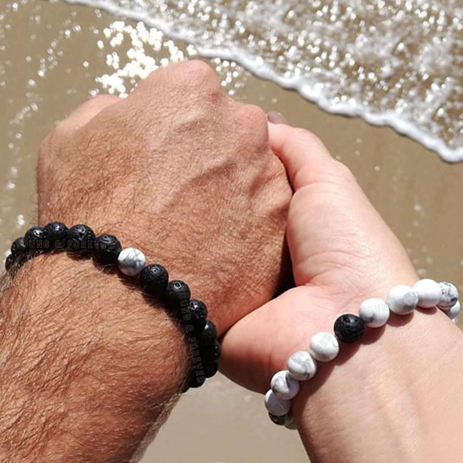 Young & Forever Gift Set of 4 Semi Precious Stone Bracelet for Men and Women Diffuser 7 Chakra Bracelet