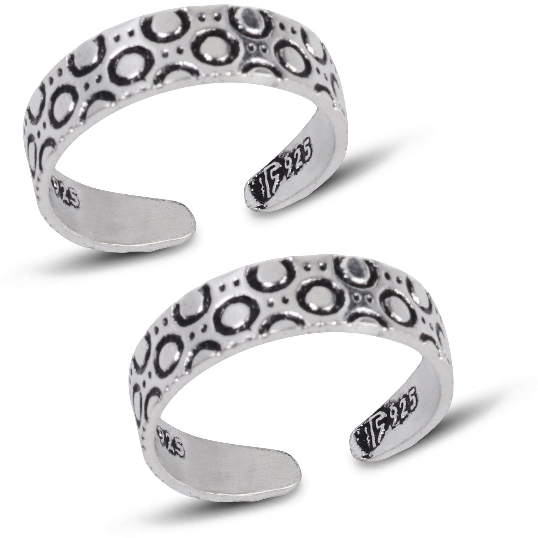 Silver Chest 925 Sterling Silver Toe Ring Pair For Women  Oxidized Band with small black circle design