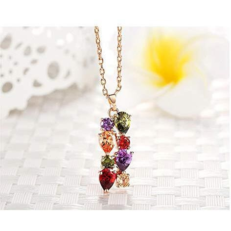 YouBella Jewellery Set Multi-Color AAA Swiss Zircon Rose Gold Crystal Necklace Pendant Ring Bracelet Bangle and earrings Jewellery Combo For Girls and Women (Pendant, Earrings & Ring)