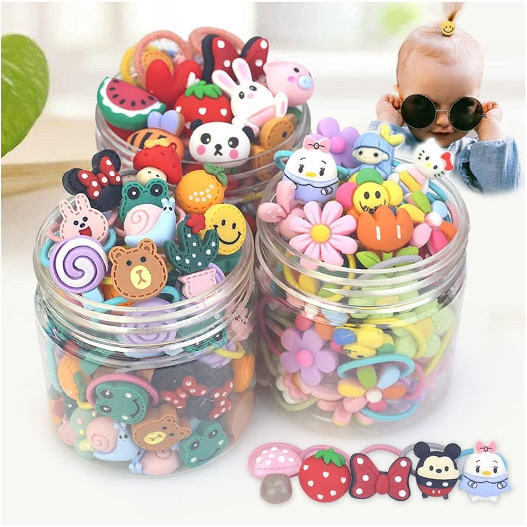 NEOBABY Hair Bands with Cartoon Characters Stickers Elastic Rubber Bands Hair Accessories |Fancy Design Toddler | Multicolor for Baby Girls and Kids (Assorted, 20 Pairs)