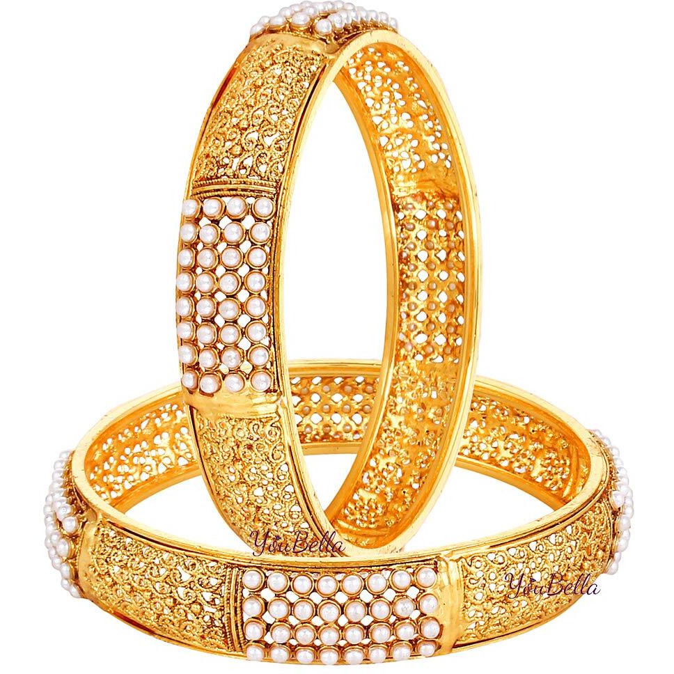 YouBella Designer Gold Plated Jewellery Pearl Studded Bangles for Women and Girls (2.8)
