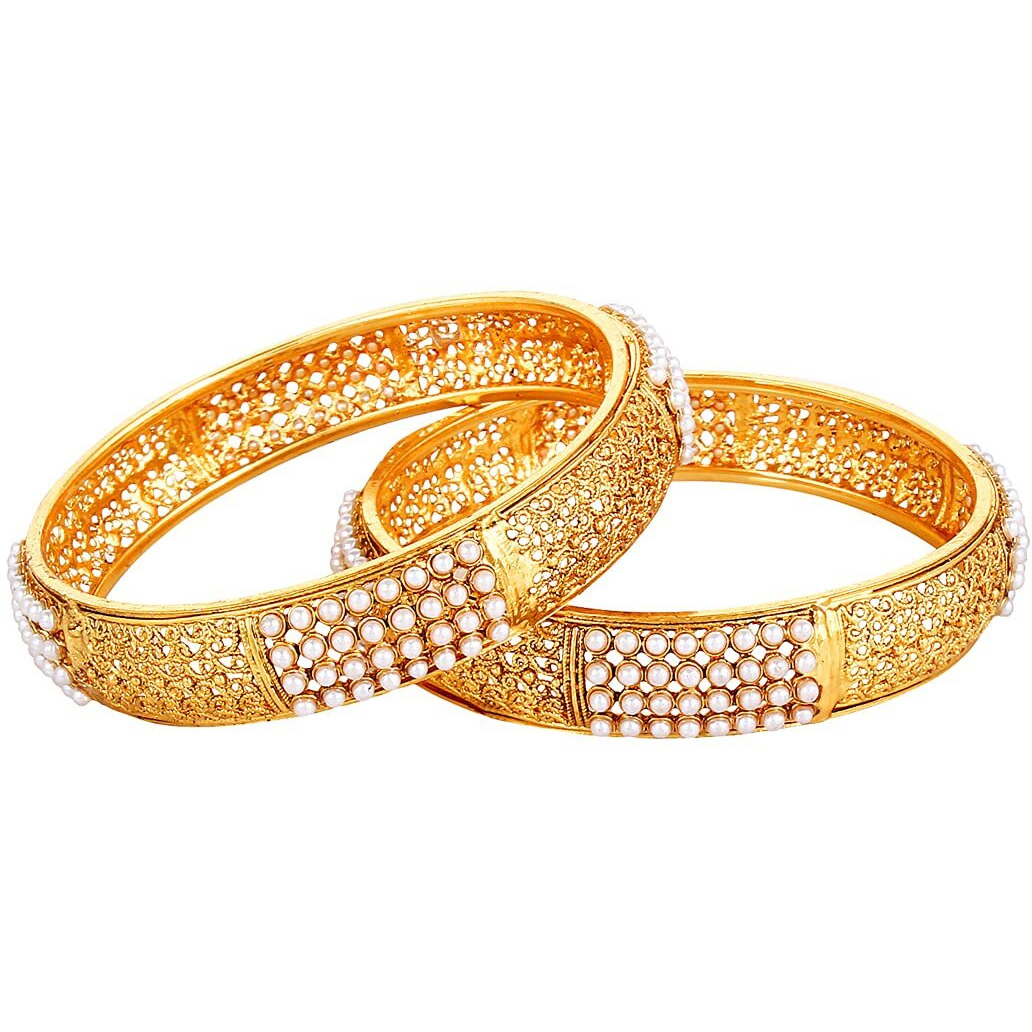 YouBella Designer Gold Plated Jewellery Pearl Studded Bangles for Women and Girls (2.8)