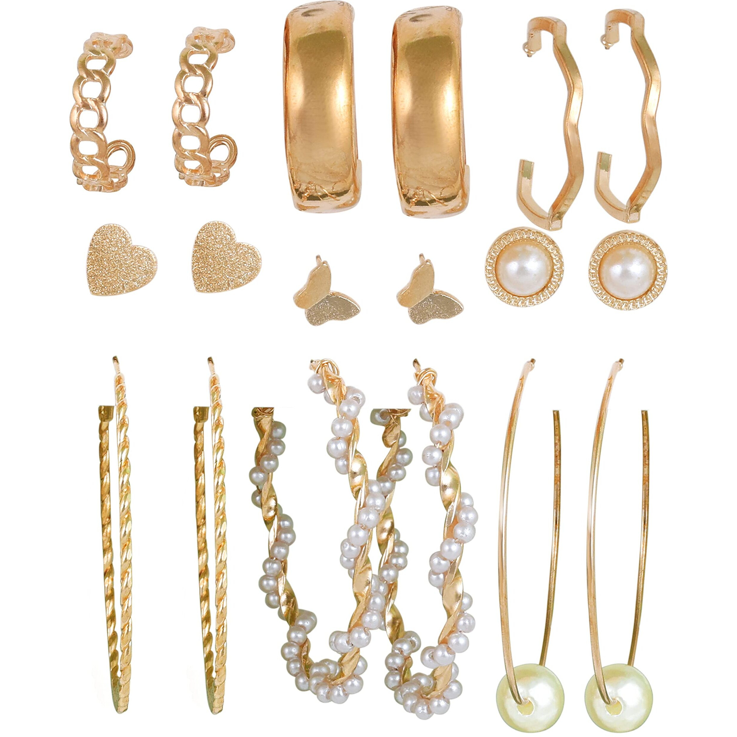 Fashion Frill Delicate Ad Geometric Gold Plated Stud & Drop Earring For Women Girls Western Stylish Latest Fancy Earrings Set Gift for Sister Combo (Bohemian)