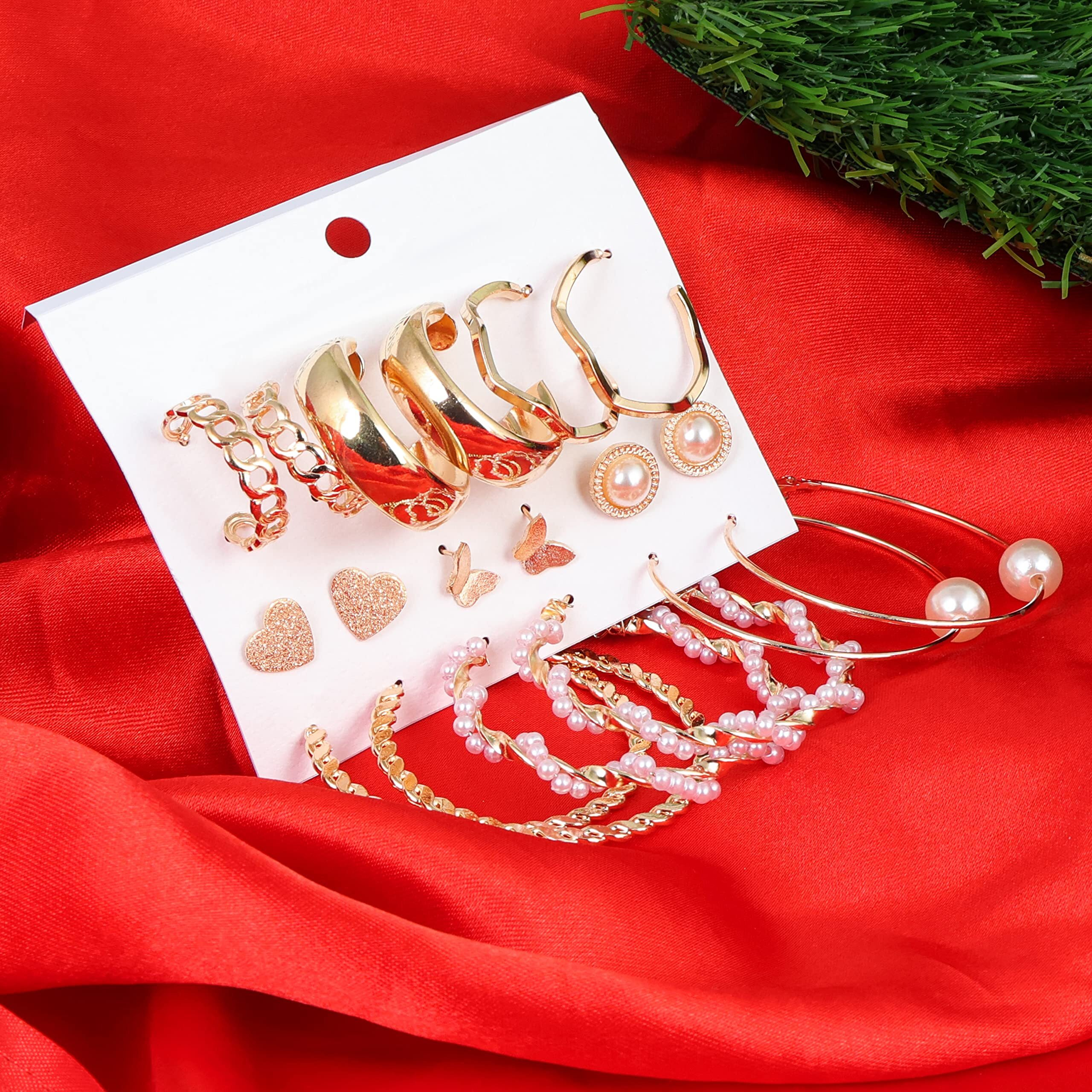 Fashion Frill Delicate Ad Geometric Gold Plated Stud & Drop Earring For Women Girls Western Stylish Latest Fancy Earrings Set Gift for Sister Combo (Bohemian)