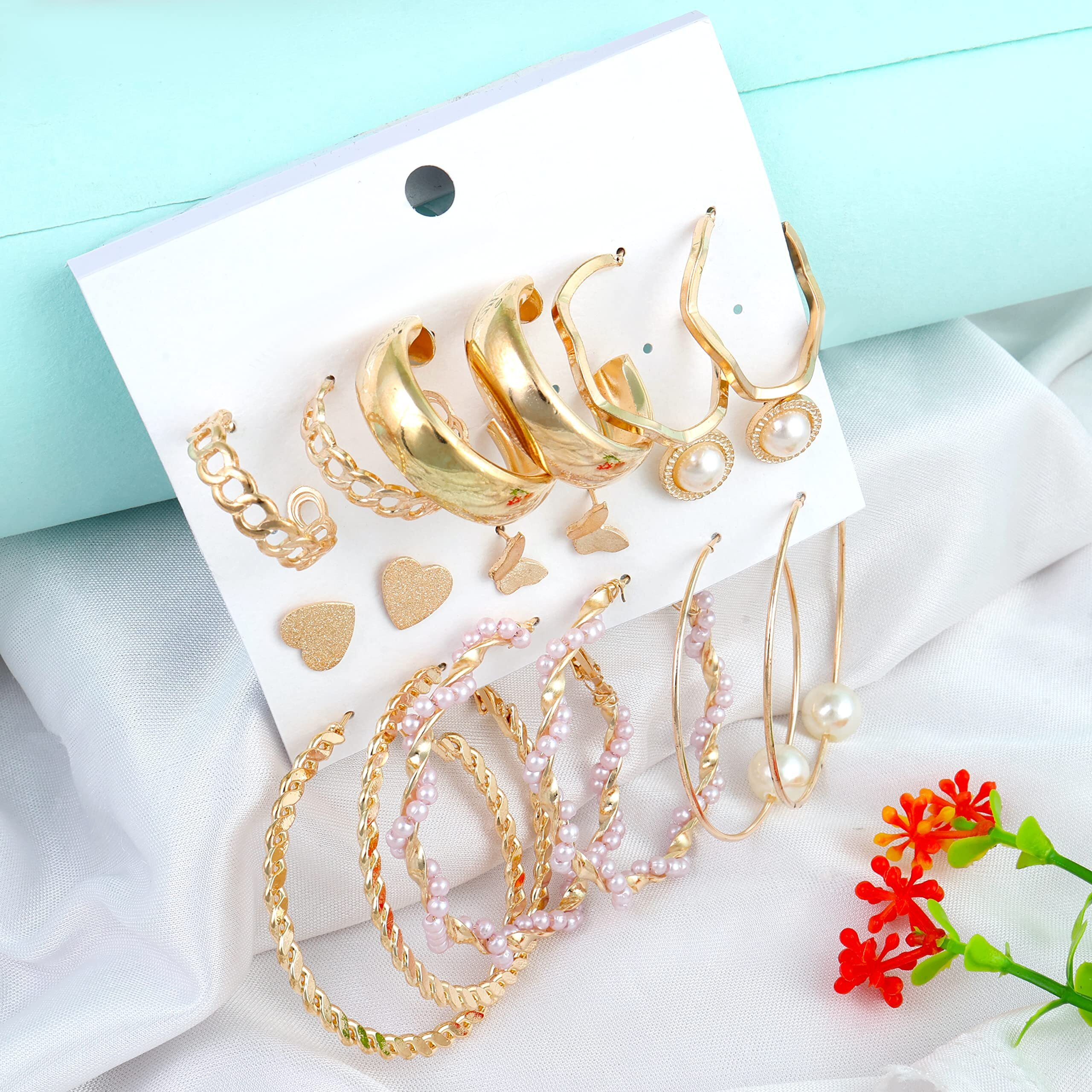 Fashion Frill Delicate Ad Geometric Gold Plated Stud & Drop Earring For Women Girls Western Stylish Latest Fancy Earrings Set Gift for Sister Combo (Bohemian)