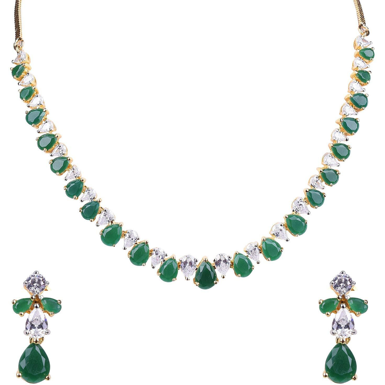 Ratnavali Jewels American Diamond Gold Plated Traditional Fashion Jewellery Red White Necklace Pendant Set with Earring for Women/Girls RV3417R