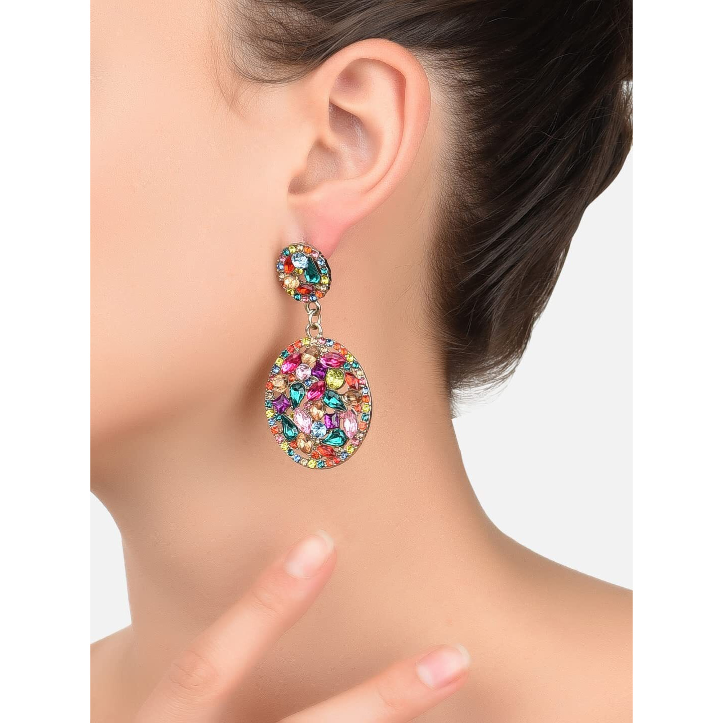 Zaveri Pearls Multicolor Crystal Shine Stones Studded Party Bling Dangle Earring For Women-ZPFK10189