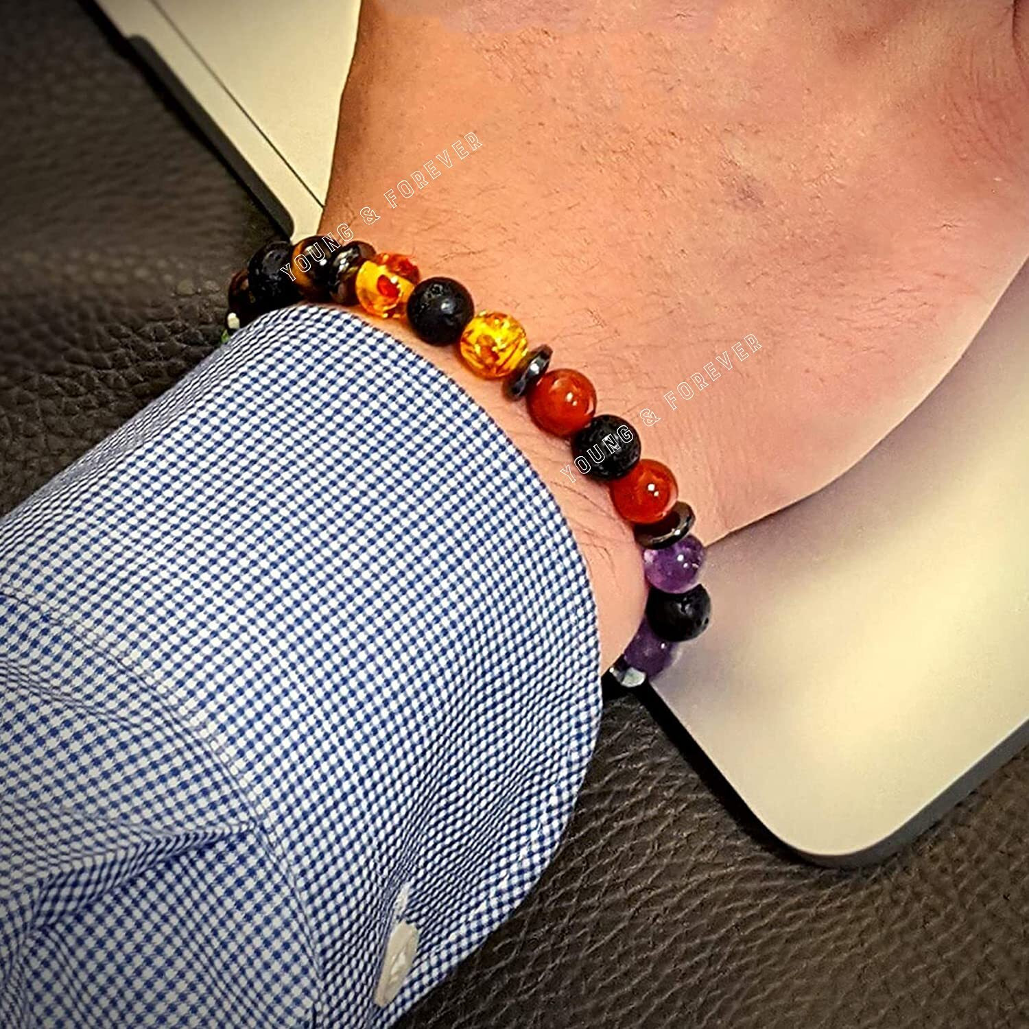 Young & Forever Gift Chakra Lava Rock Aromatherapy Diffuser Bracelet for Women and Men, Anti Anxiety Bracelet, Yoga Meditation Gift for Women and Men, Healing Bracelets