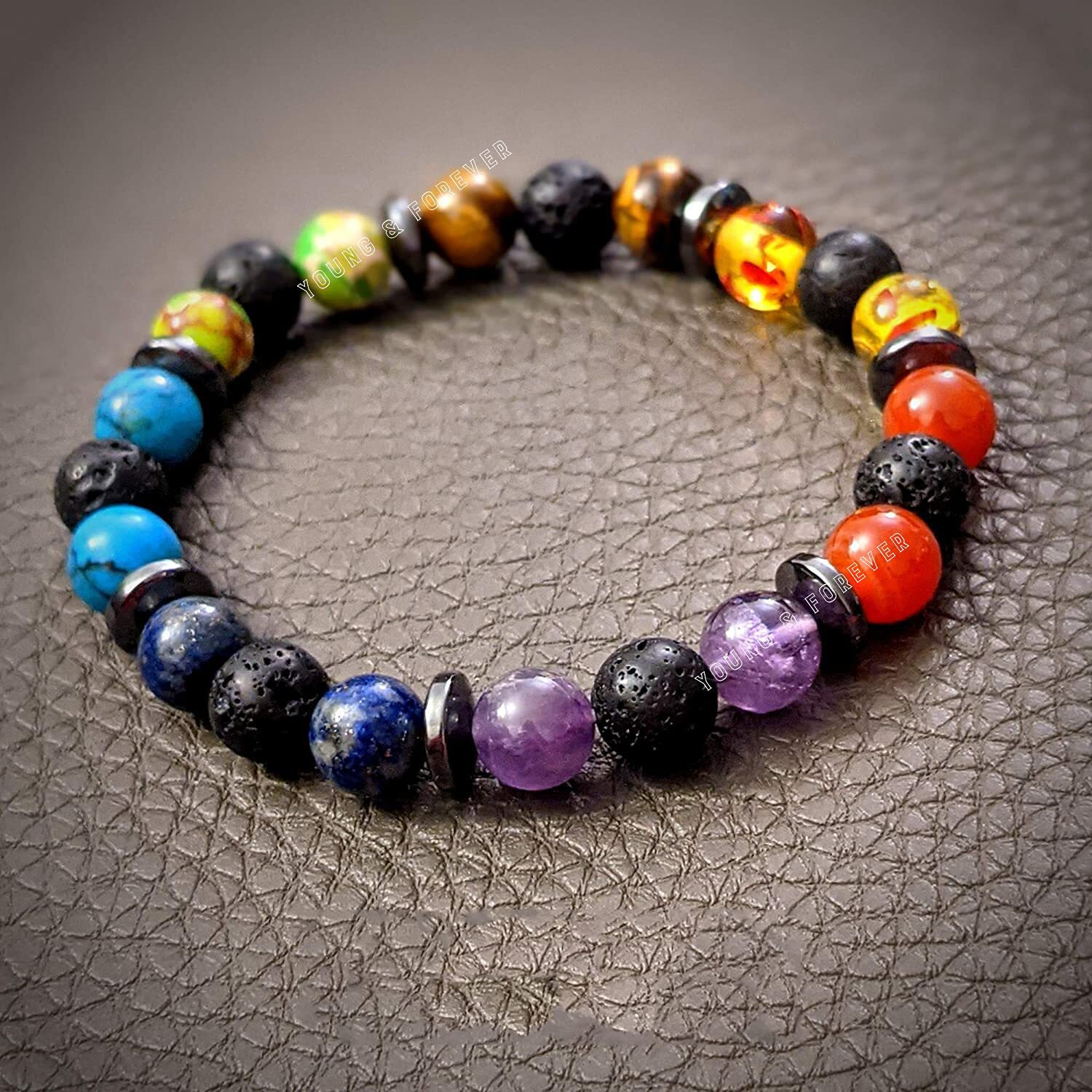 Young & Forever Gift Chakra Lava Rock Aromatherapy Diffuser Bracelet for Women and Men, Anti Anxiety Bracelet, Yoga Meditation Gift for Women and Men, Healing Bracelets