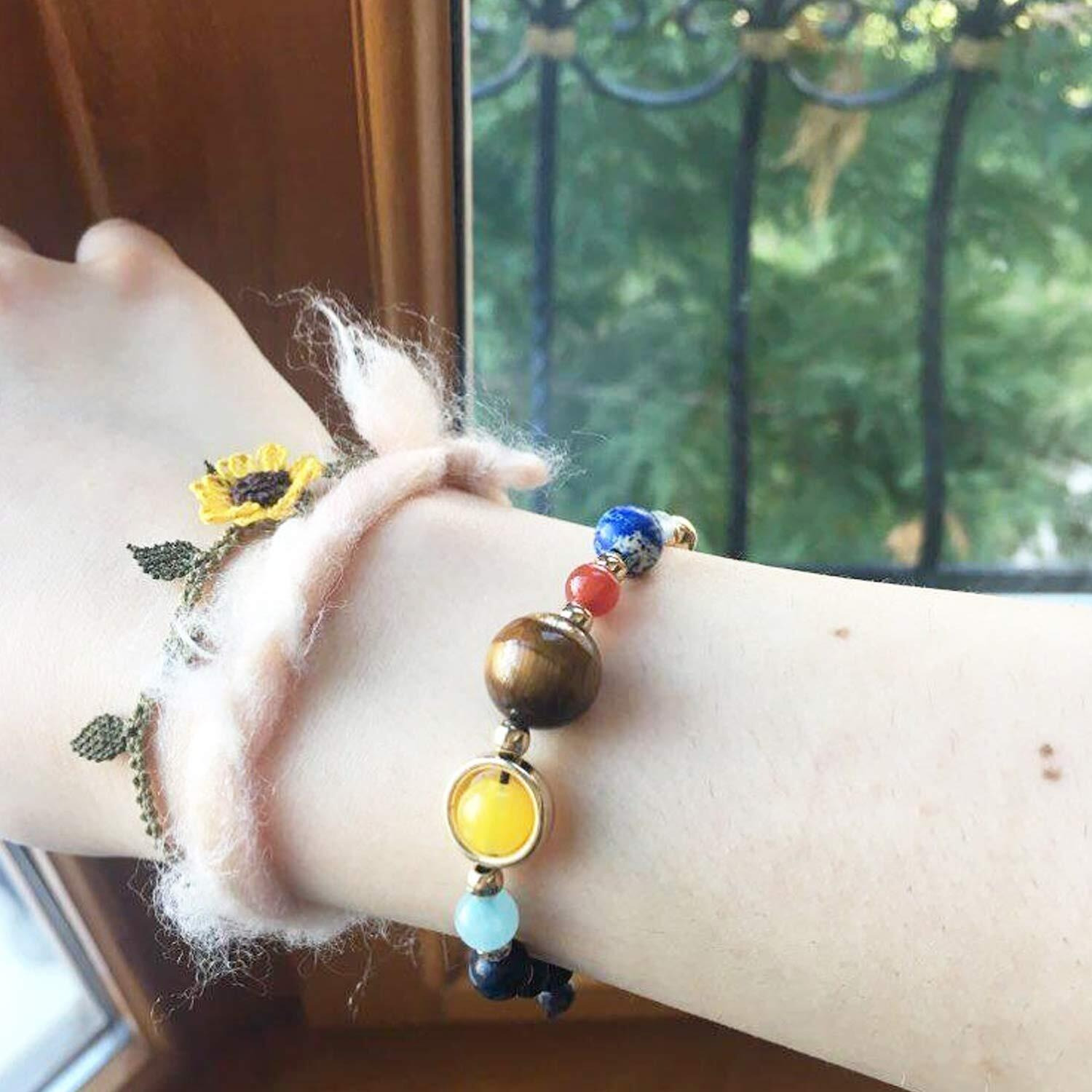 Young & Forever Gift Jewellery DVine Tiger Eye Lapis Lazuli Red Agate Lava Rock Diffuser Healing Beads Yoga Reiki Gold Star Natural Stone Energy Planet Strand Bracelet For Unisex Adult