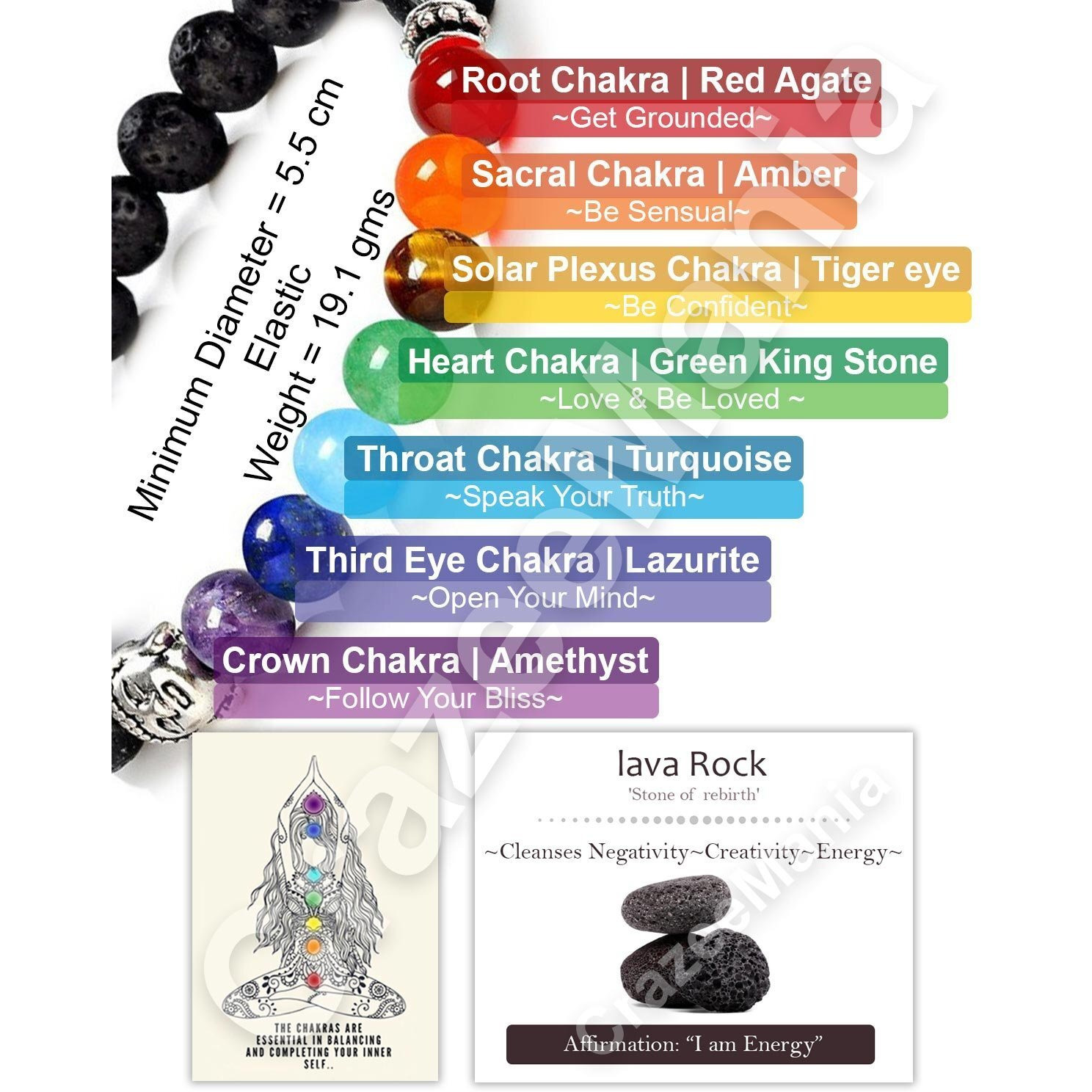 Young & Forever Gift DVine Lava Rock Seven Chakra Diffuser Healing Beads Yoga Reiki Silver Buddha Charm Natural Stone Energy Strand Bracelet For Unisex Adult