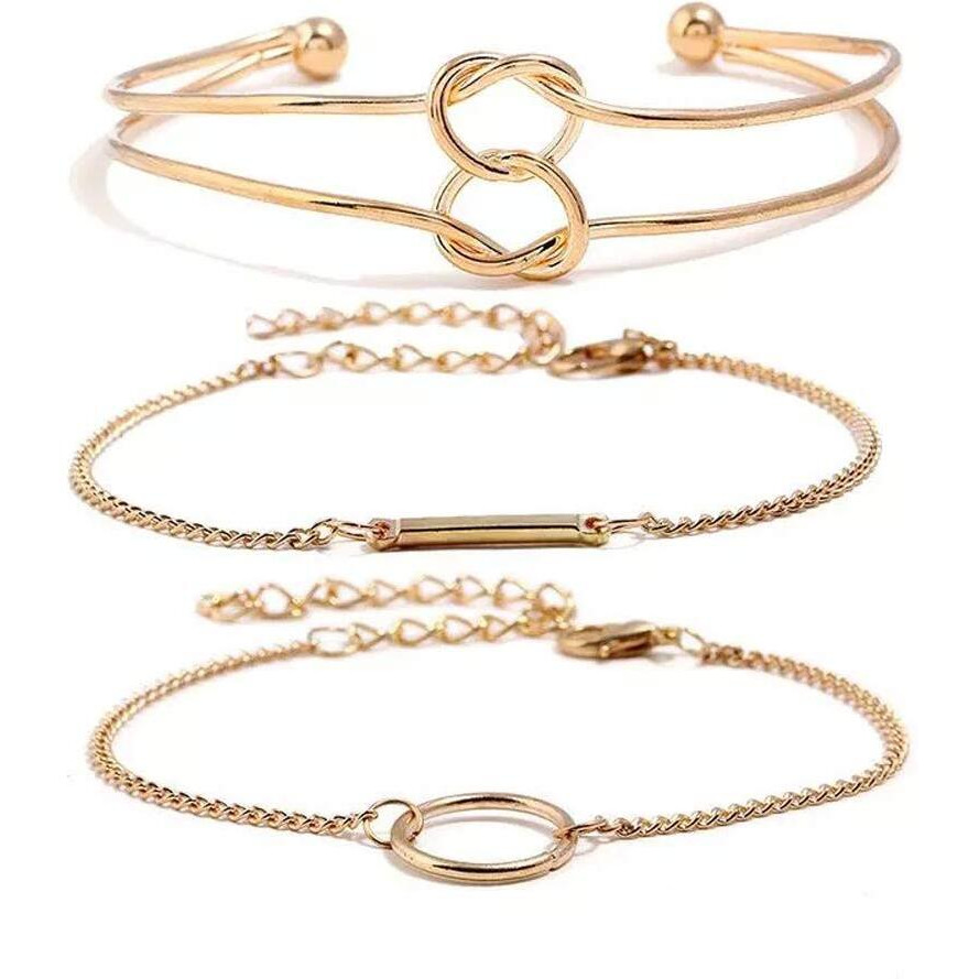 Shining Diva Fashion Set of 3 Stylish Multilayer Crystal Bangle Gold Plated Bracelet for Women and Girls (Golden) (rr9877b), One Size