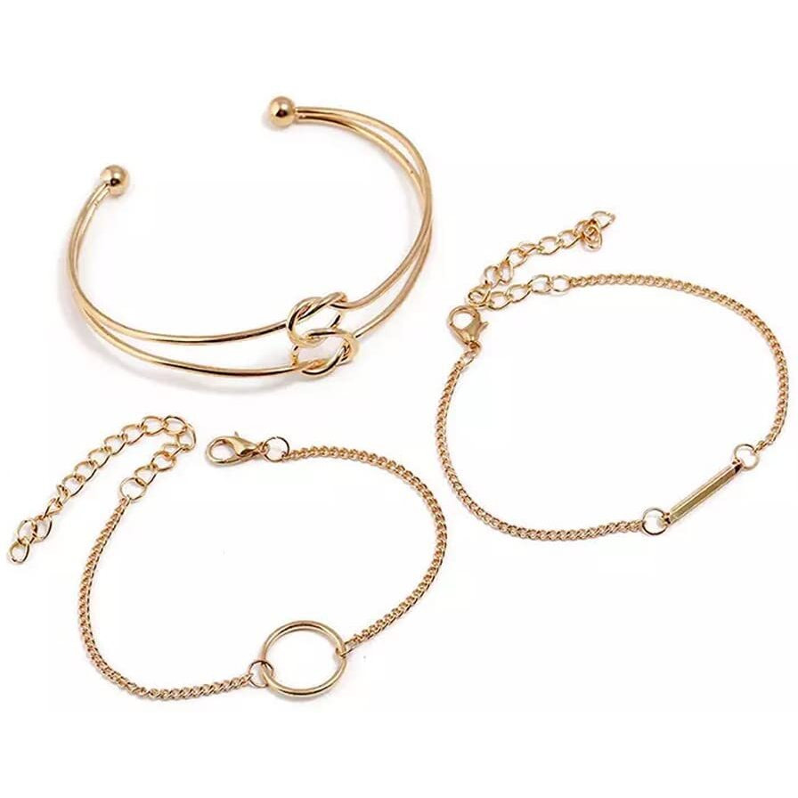 Shining Diva Fashion Set of 3 Stylish Multilayer Crystal Bangle Gold Plated Bracelet for Women and Girls (Golden) (rr9877b), One Size