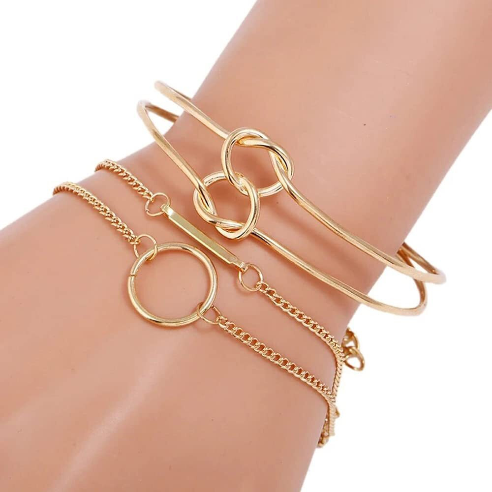 Shining Diva Fashion Set of 3 Stylish Multilayer Crystal Bangle Gold Plated Bracelet for Women and Girls (Golden) (rr9877b), One Size