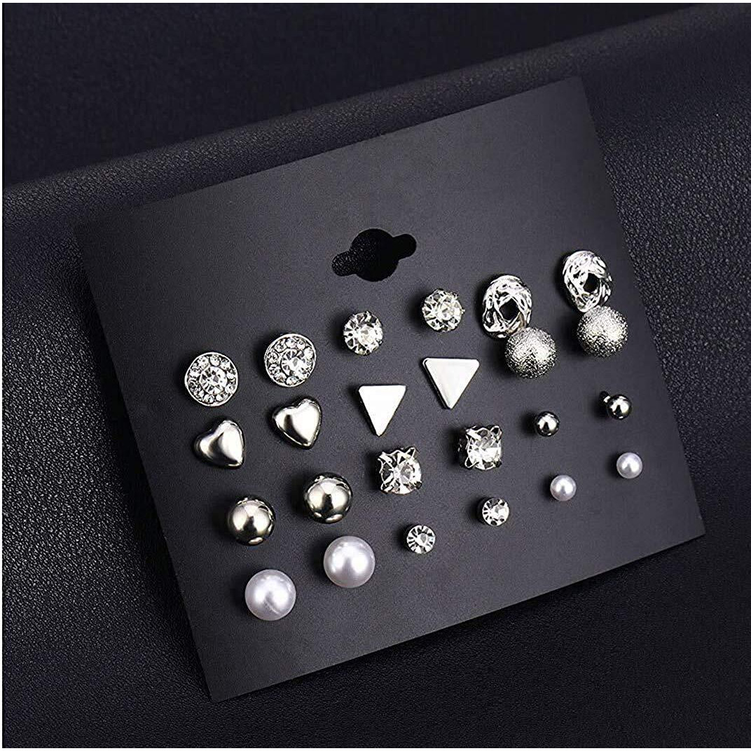 Shining Diva Fashion 10869er Non Precious Base Metal Stud Silver Earrings for Girls - Combo Set of 12 Pairs (10869er)