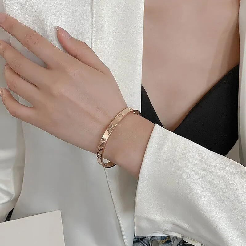 Shining Diva Fashion Latest Stylish Stainless Steel Bangle Gift Bracelet for Women and Girls (15748b)(Rose Gold) Anti Tarnish Jewellery