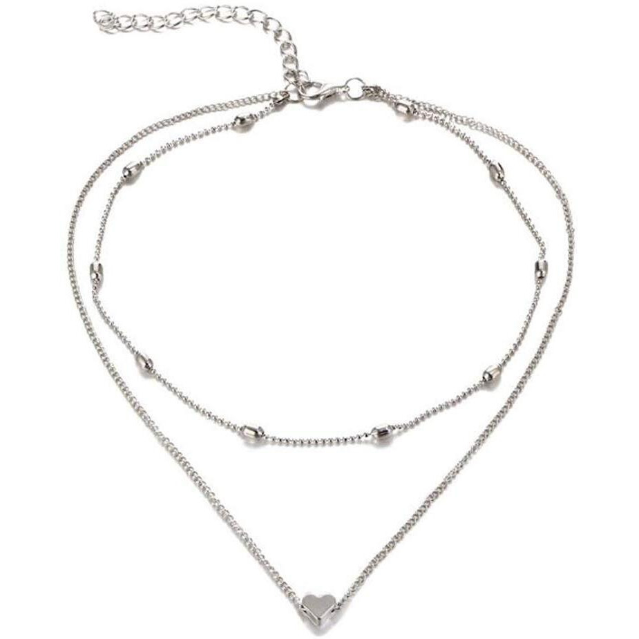 Shining Diva Fashion Stylish Multilayer Chain Pendant Necklace for Women and Girls (12397np), silver