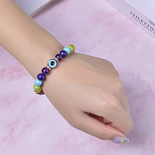 Young & Forever Gift Mens 7 Chakra Evil Eye Bracelet