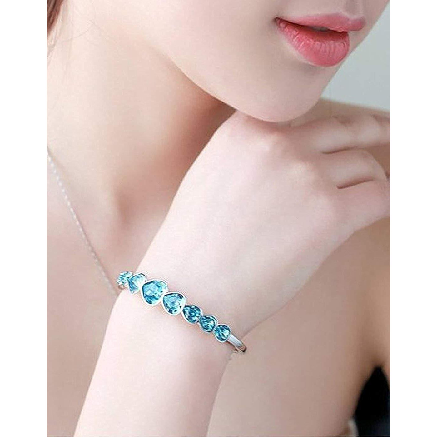 Shining Diva Fashion Stylish AAA Crystal Platinum Silver Plated Platinum Plated Blue Charm Bracelet for Women (rrsd8337b)