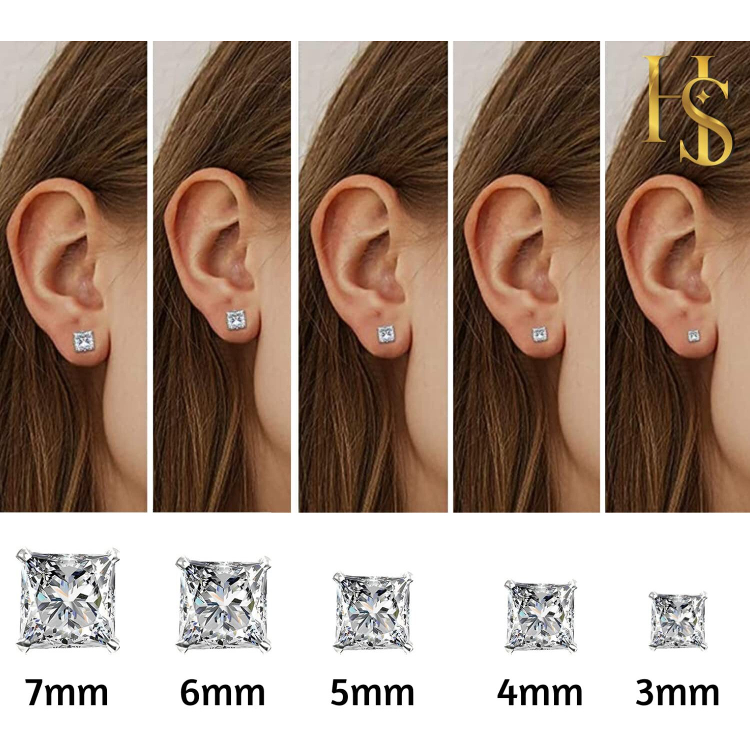 HIGHSPARK 925 Silver Solitaire Screwback Stud Earrings | 92.5 Sterling Silver & Square Princess Cut Brilliant Zirconia Tops for Men, Women, Boys and Girls | Silver 3mm