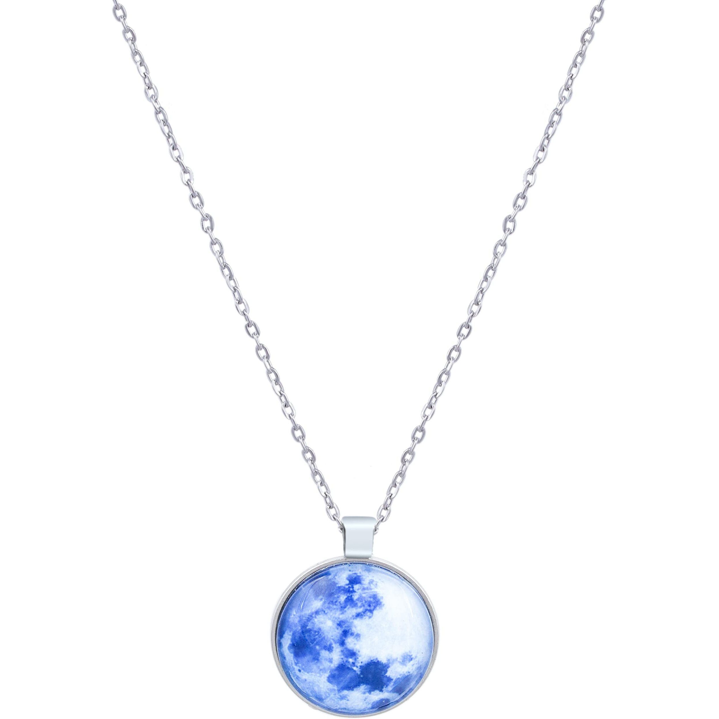 Fashion Frill Latest Jewellery Silver Chain For Girls Moonstone Glow in the Dark Moon Round Shape Necklace Pendant For Men Boys Women Girls Stylish Chain Necklace Crystal Pendant (1)