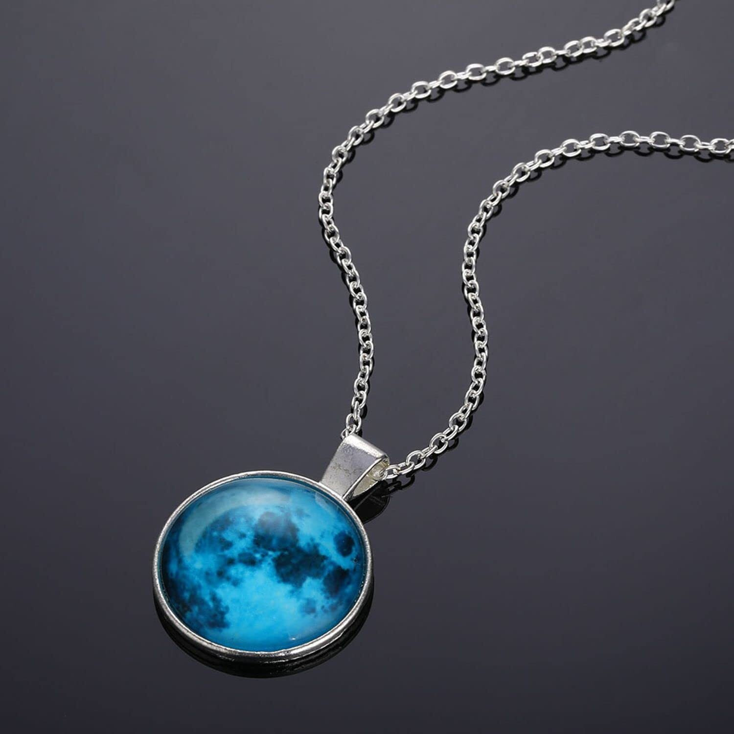 Fashion Frill Latest Jewellery Silver Chain For Girls Moonstone Glow in the Dark Moon Round Shape Necklace Pendant For Men Boys Women Girls Stylish Chain Necklace Crystal Pendant (1)