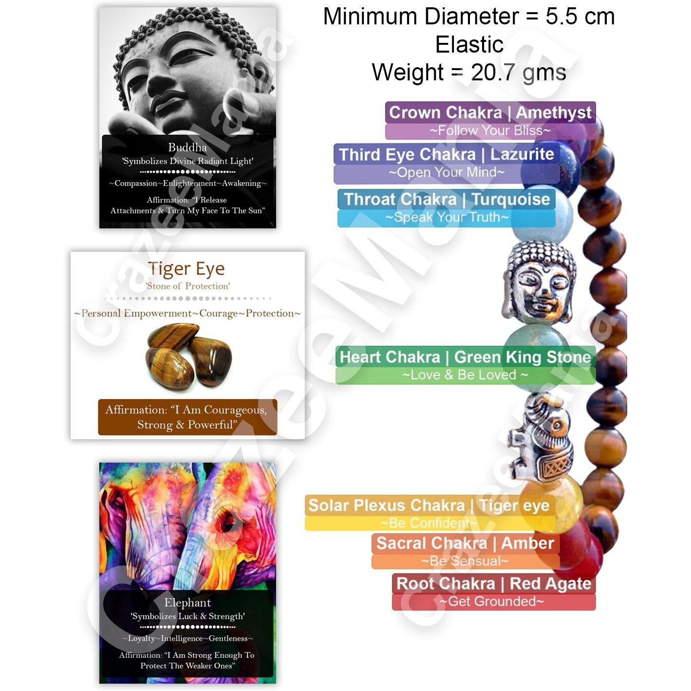 Young & Forever Gift Dvine Tiger Eye 7 chakra bracelet original Silver Buddha and Elephant Charm Natural Stone Unisex Bracelet for women