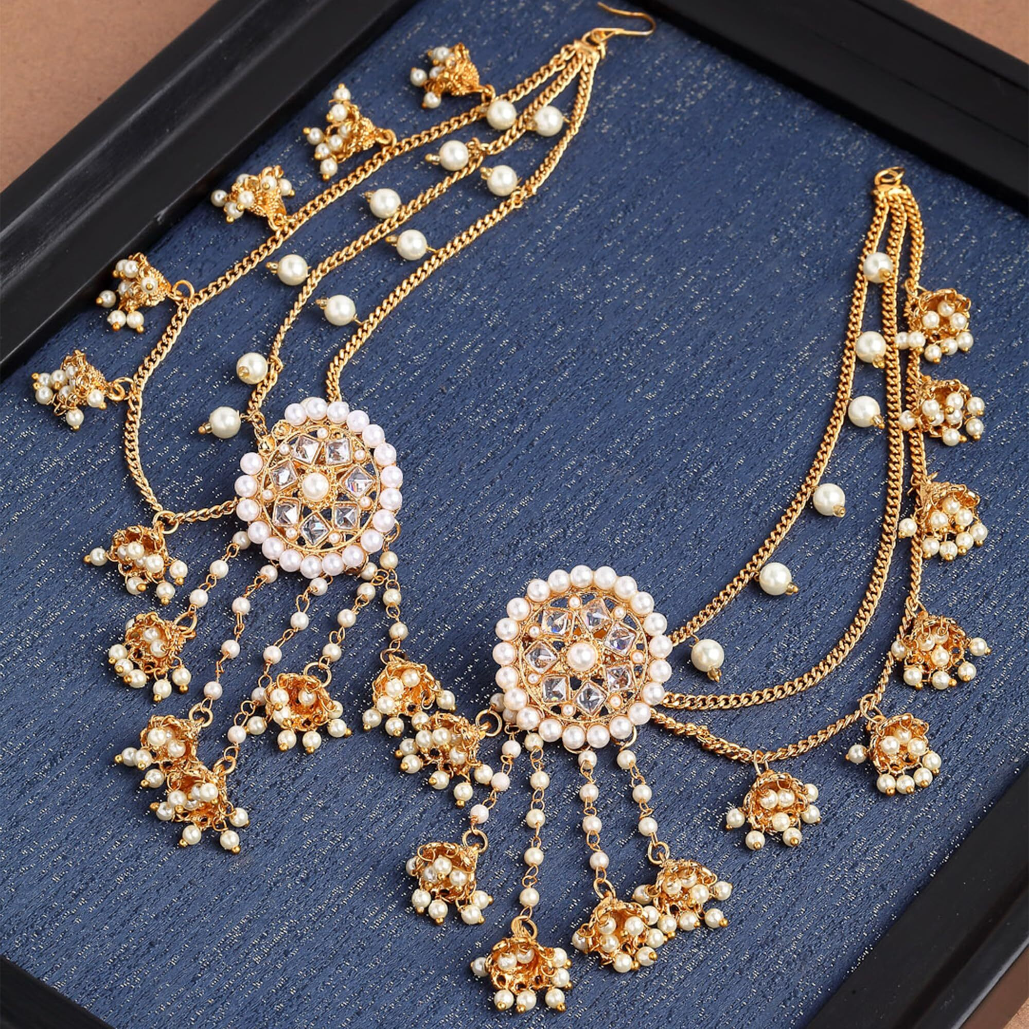 ZENEME Traditional Stylish Gold Plated Polki & Pearl Bahubali Jhumki Jhumka Earrings Jewellery For Girls And Women (Design 1)