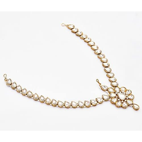 Handicraft Kottage Latest Hair Jewelry Traditional Gold Pearl Stylish Chain Mathapatti Maang Tikka Jewellery (Style8)