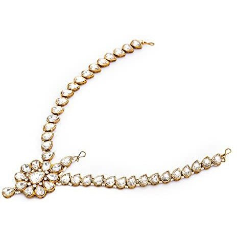 Handicraft Kottage Latest Hair Jewelry Traditional Gold Pearl Stylish Chain Mathapatti Maang Tikka Jewellery (Style8)