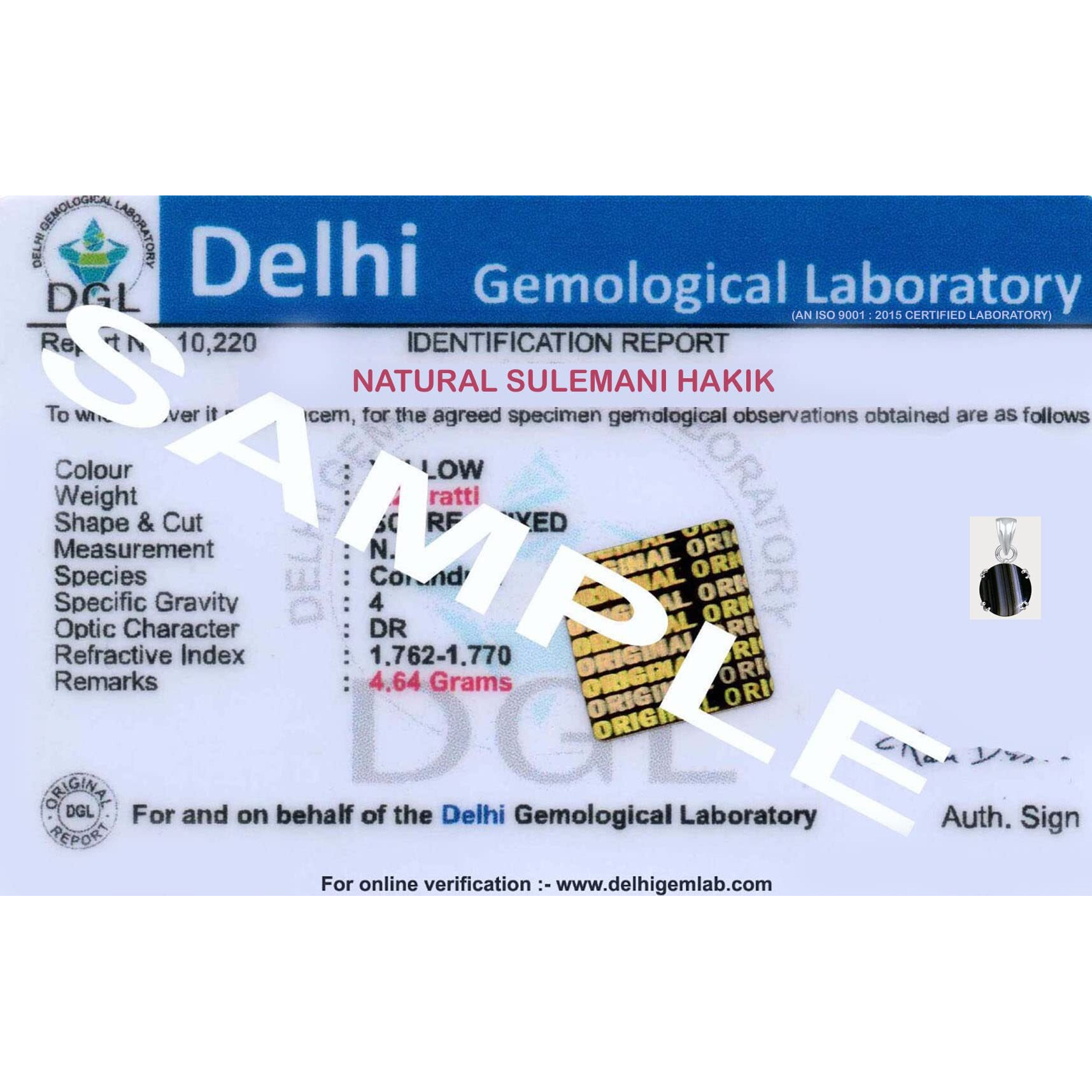 PTM Sterling Silver Sulemani Hakik 4.25 Ratti or 4 Carat Natural Certified Astrological Gemstone 925 bis Hallmark pendant for Men & Women -vslp1425