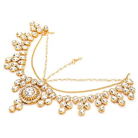 Handicraft Kottage Latest Hair Jewelry Traditional Gold Pearl Stylish Chain Mathapatti Maang Tikka Jewellery (Style15)