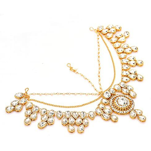 Handicraft Kottage Latest Hair Jewelry Traditional Gold Pearl Stylish Chain Mathapatti Maang Tikka Jewellery (Style15)