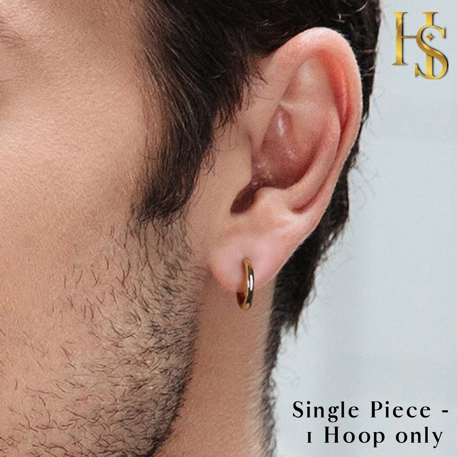 HIGHSPARK 925 Silver Mens Hoop Earring | 92.5 Sterling Silver & Stunning Shine | Single Hoop Thickness 2.0mm (Gauge 12G) & in Sizes 12mm to 20mm | Single Hoop for Men - Silver 12mm