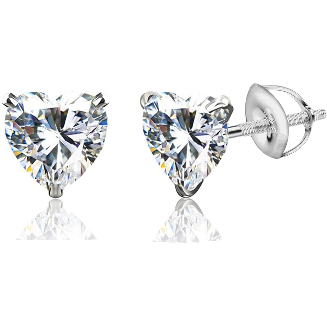 HIGHSPARK 925 SIlver Heart Solitaire Screwback Stud Earrings | 92.5 Sterling Silver & Heart Brilliant Cubic Zirconia Tops for Men Women Boys & Girls | Silver 6mm
