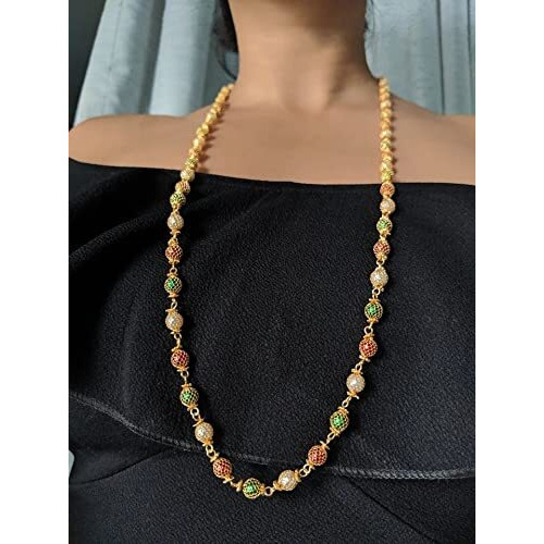 VAMA Fashions One Gram Gold Plated South Indian jewellery Multicolour Ball beads Mala chain necklace for women