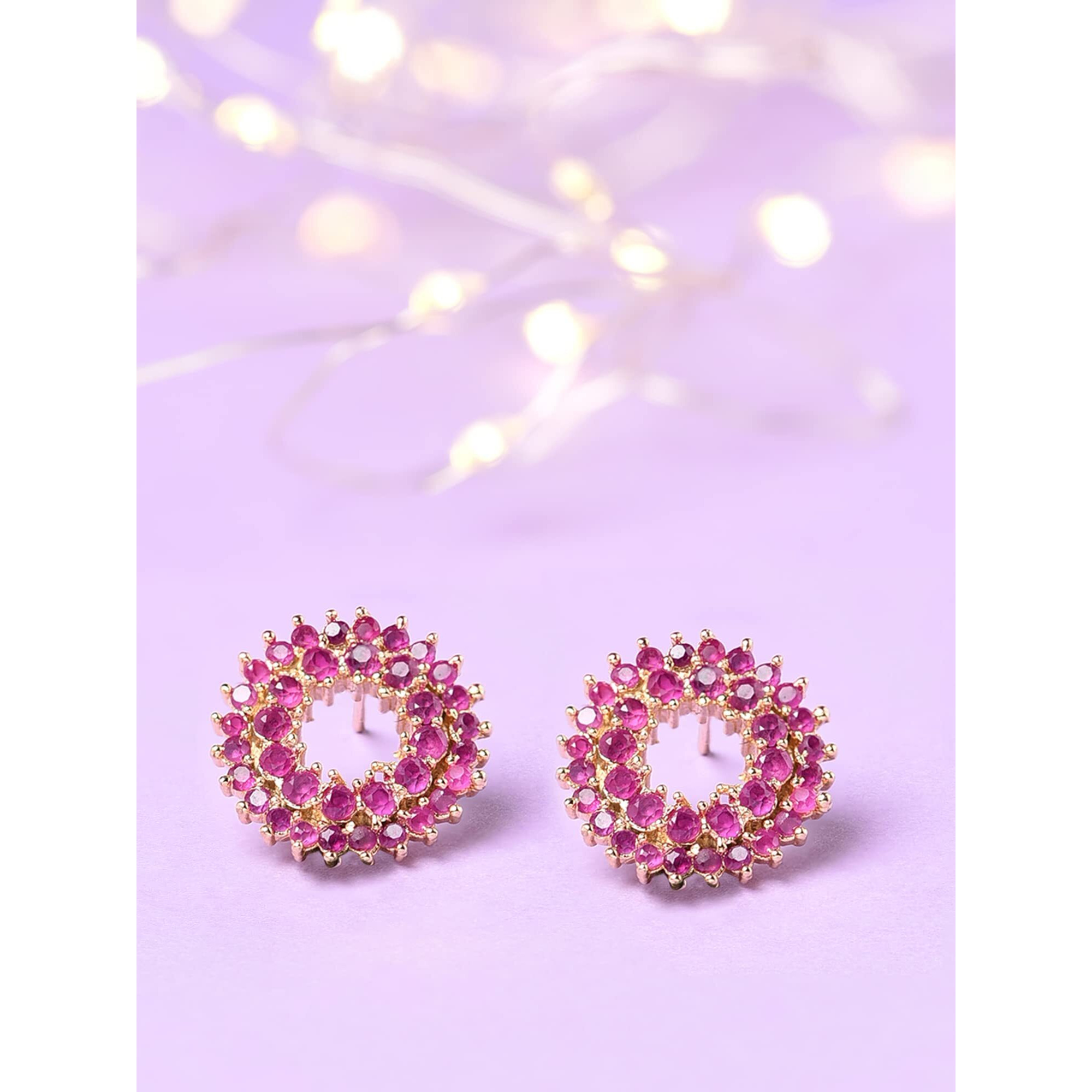 Zaveri Pearls Pink Cubic Zirconia Contemporary Brass Studs Earring For Women-ZPFK14572
