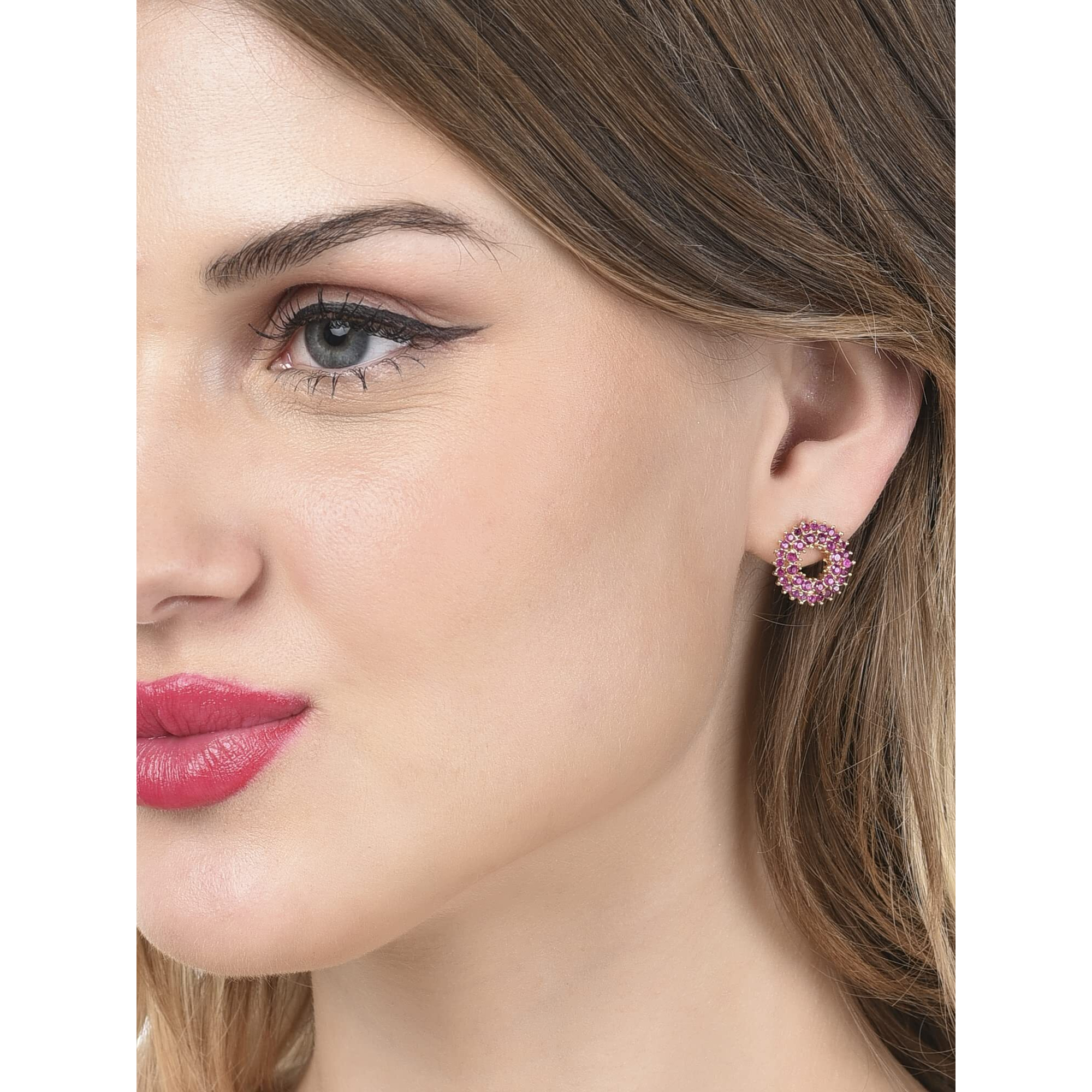 Zaveri Pearls Pink Cubic Zirconia Contemporary Brass Studs Earring For Women-ZPFK14572