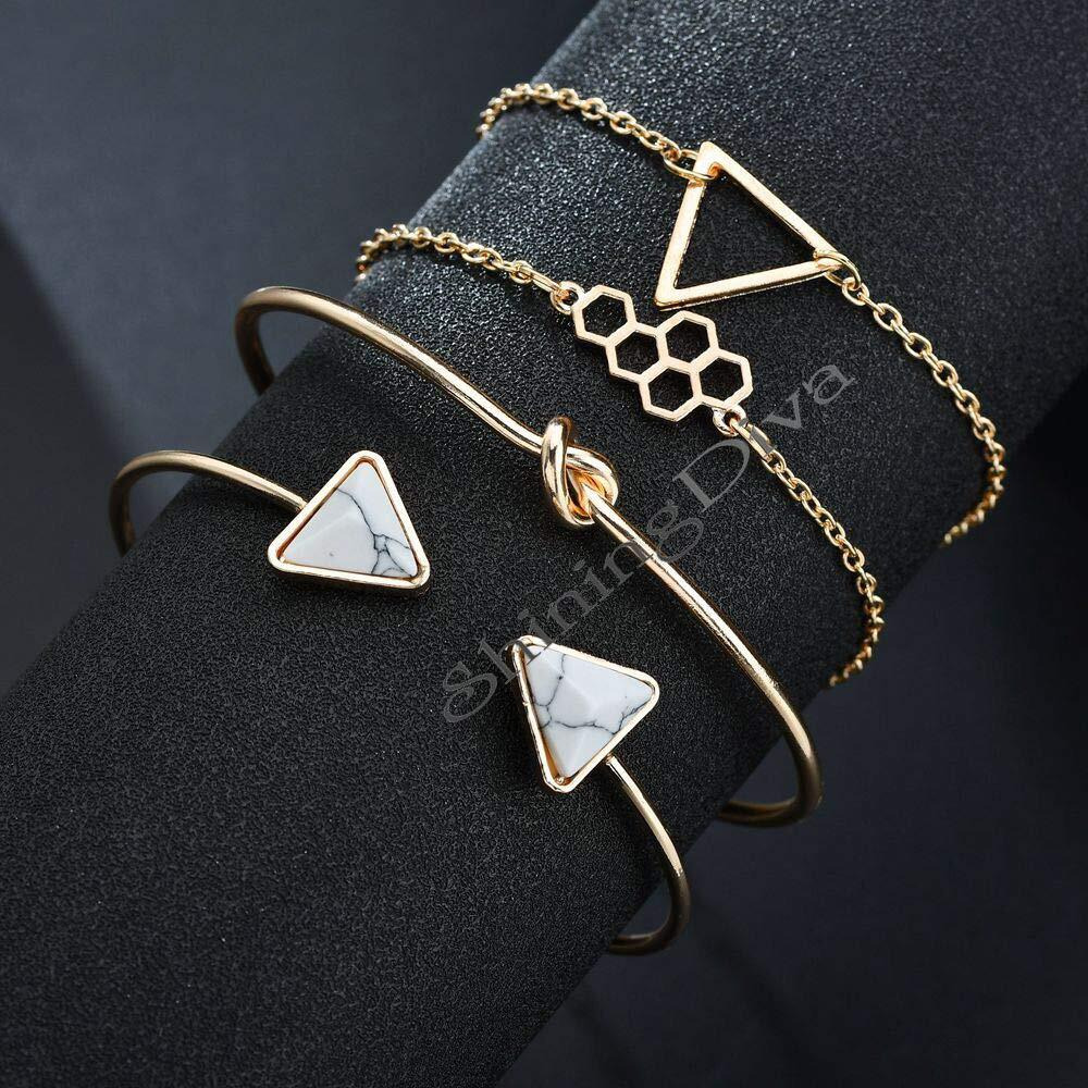 Shining Diva Fashion Set of 4 Stylish Multilayer Crystal Bangle Gold Plated Bracelet for Women and Girls (rr10695b), One Size