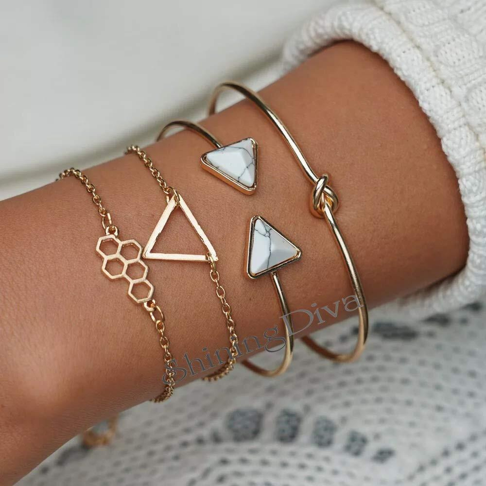 Shining Diva Fashion Set of 4 Stylish Multilayer Crystal Bangle Gold Plated Bracelet for Women and Girls (rr10695b), One Size