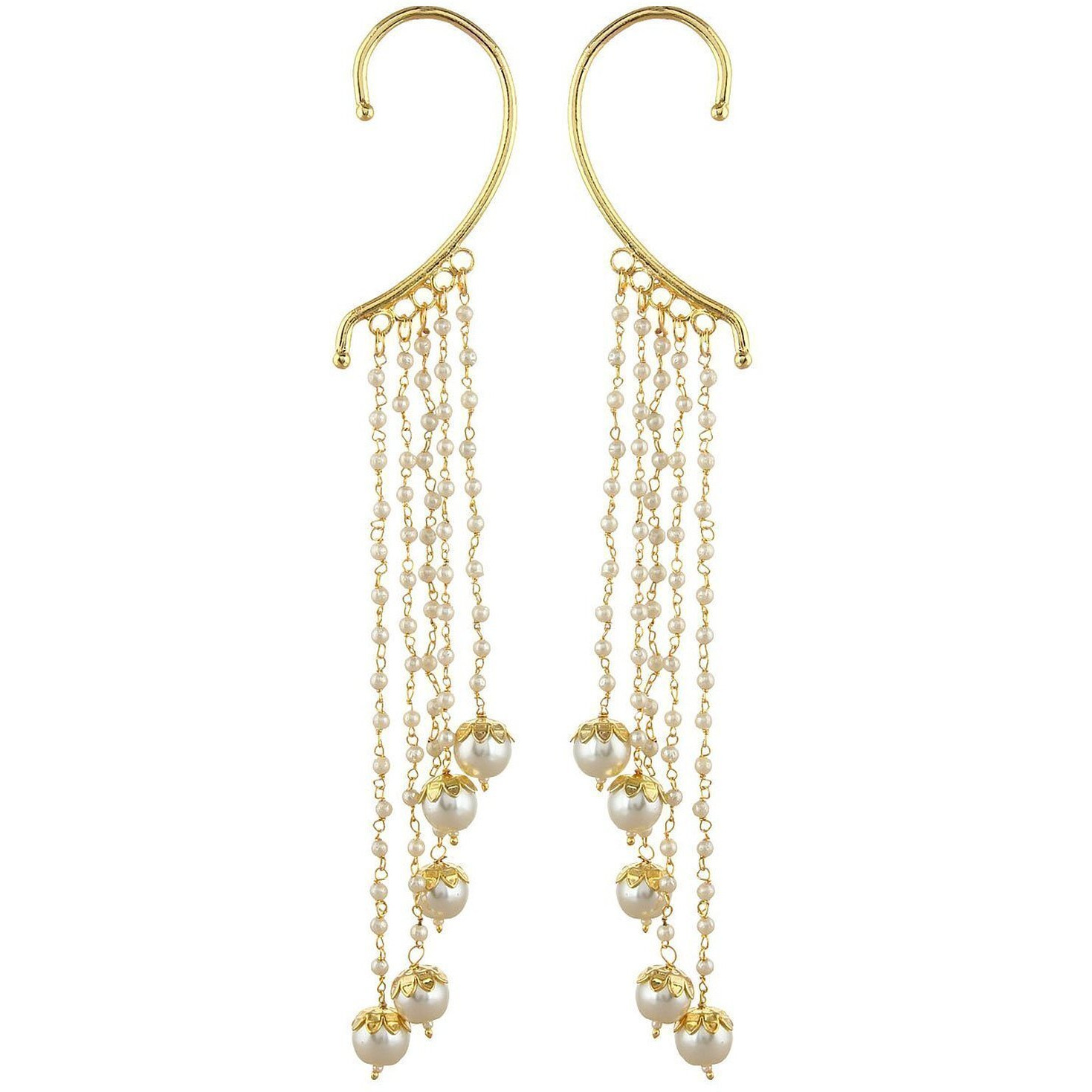 Shining Diva Gold Plated Pearl Stylish Fancy Ear Cuffs Traditional Earrings for Women & Girls (White) (rr6814ec)