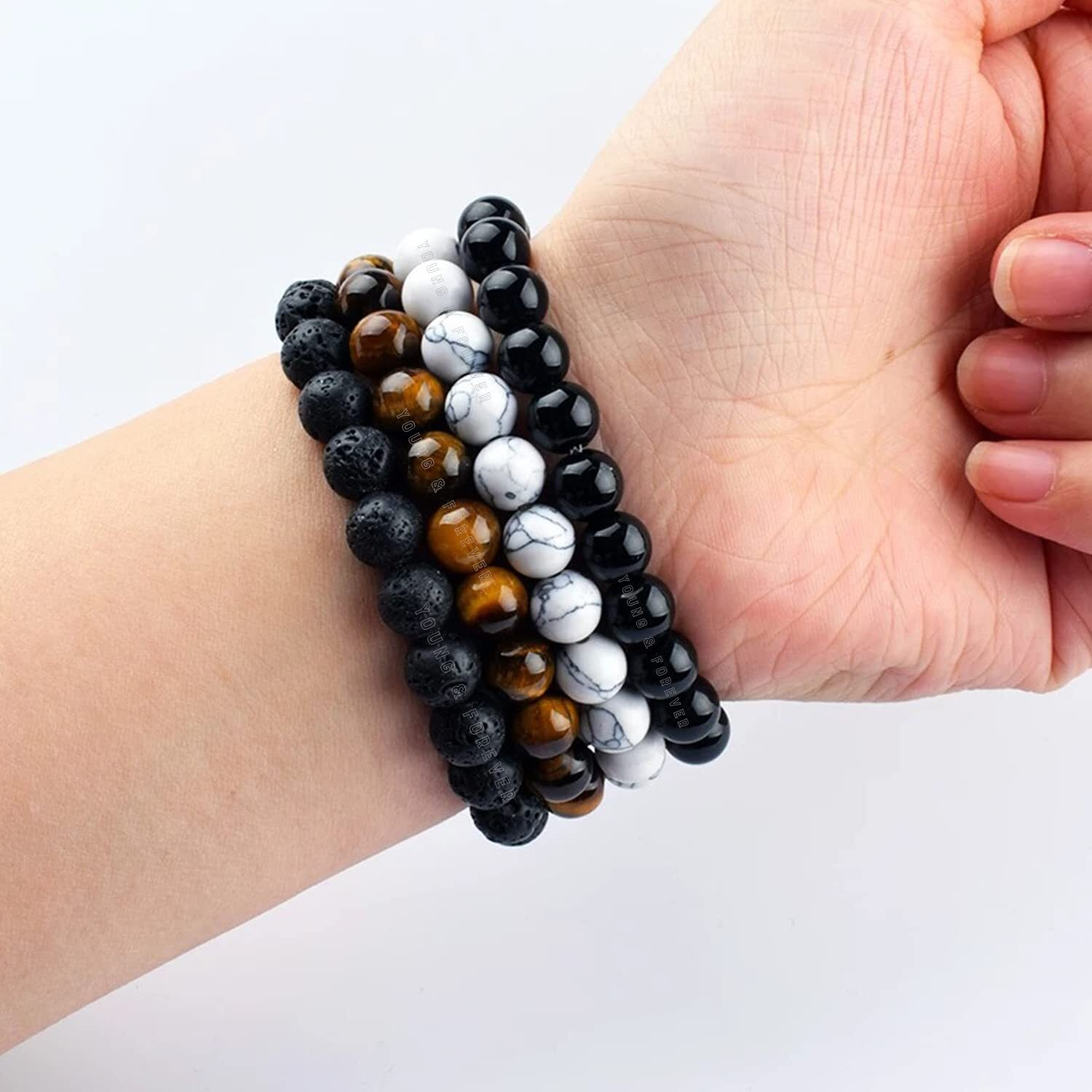 Young & Forever Gift Set of 4 Semi Precious Stone Bracelet for Men and Women