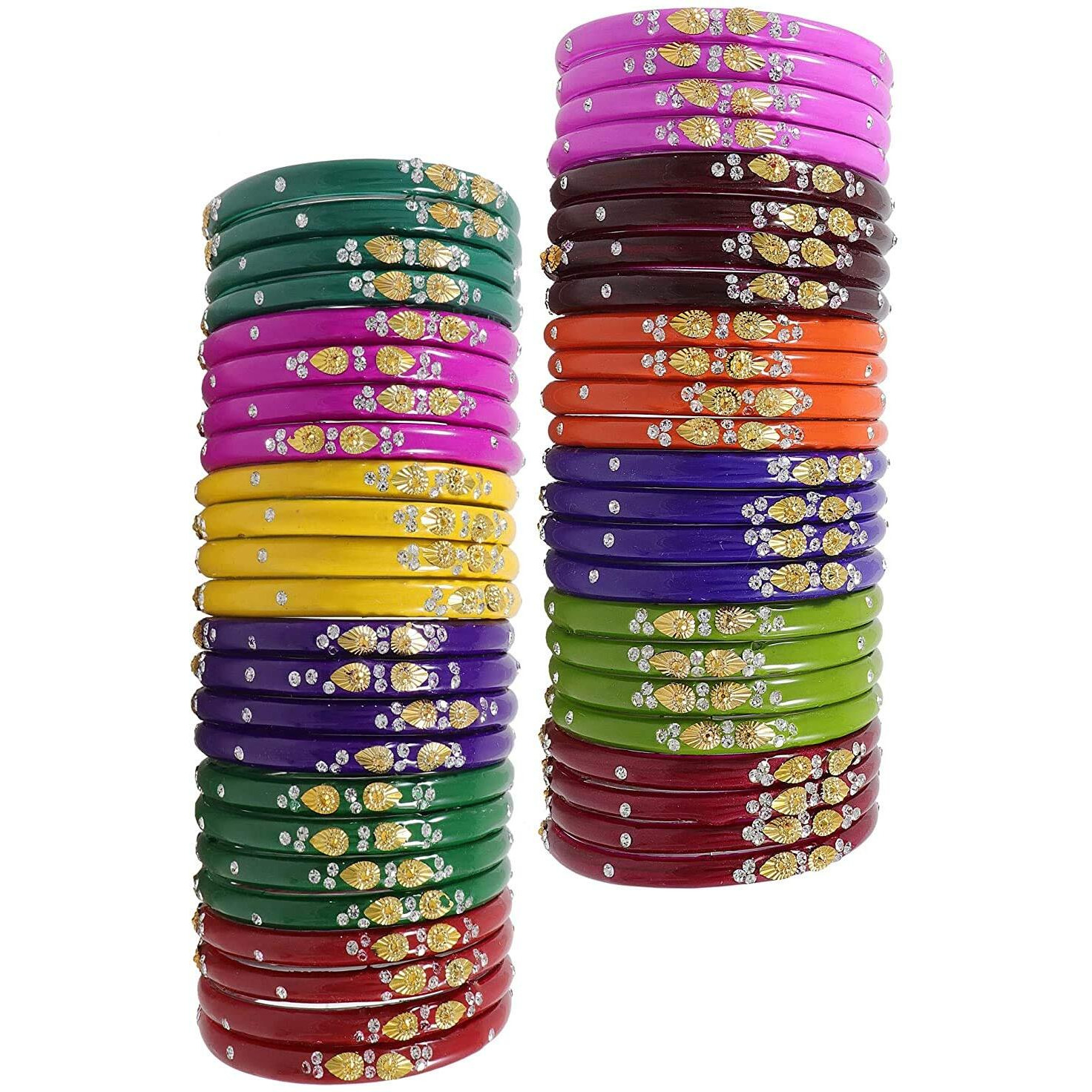 ZULKA Glass with Zircon Gemstone Or Beads Studded worked Glossy Finished Kada Set For Women and Girls, (MultiColour_2.2 Inches), Pack Of 48 Kada Set