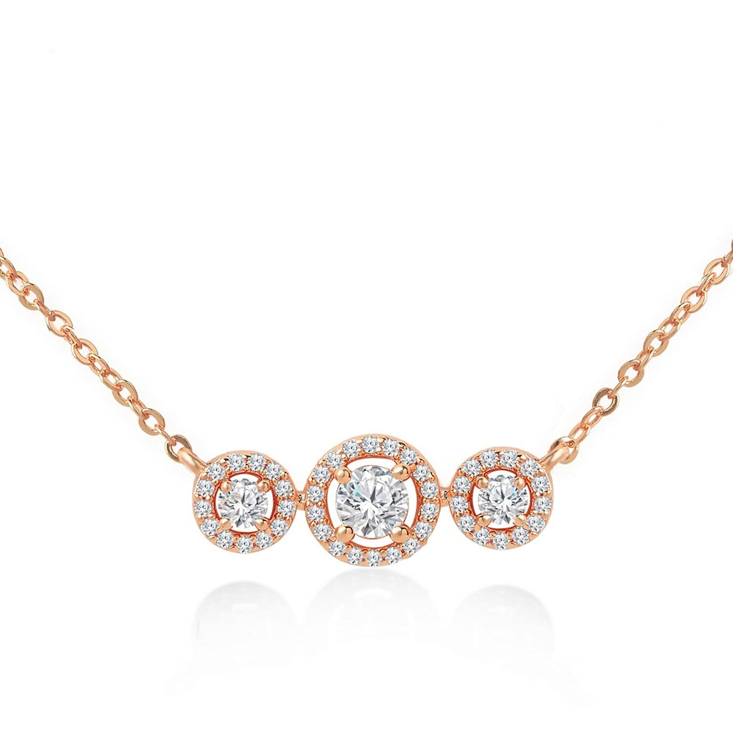 MINUTIAE 14K Rose Gold Plated Pendant Necklace With Austrian Cubic Zirconia For Women And Girls With Extendable Chain