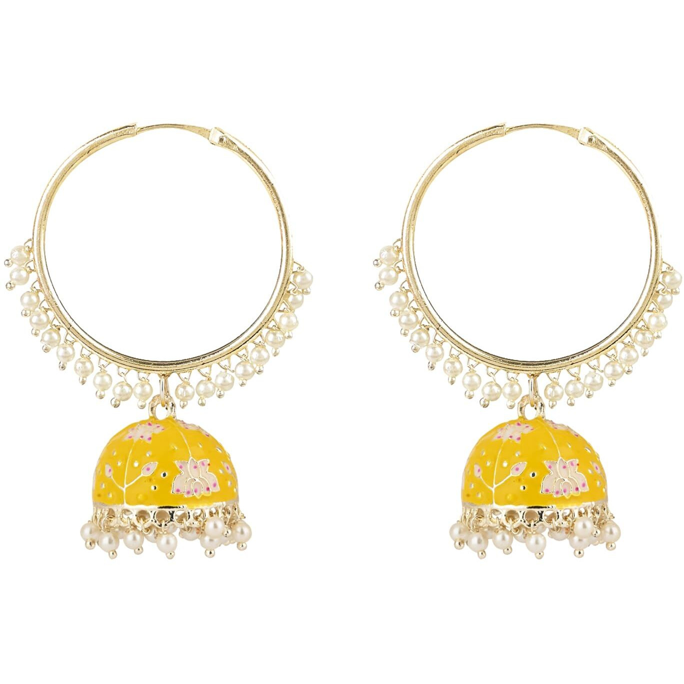 I Jewels 18K Gold Plated Traditional Handcrafted Meenakari work Jhumki Earrings for Women/Girls (Yellow)