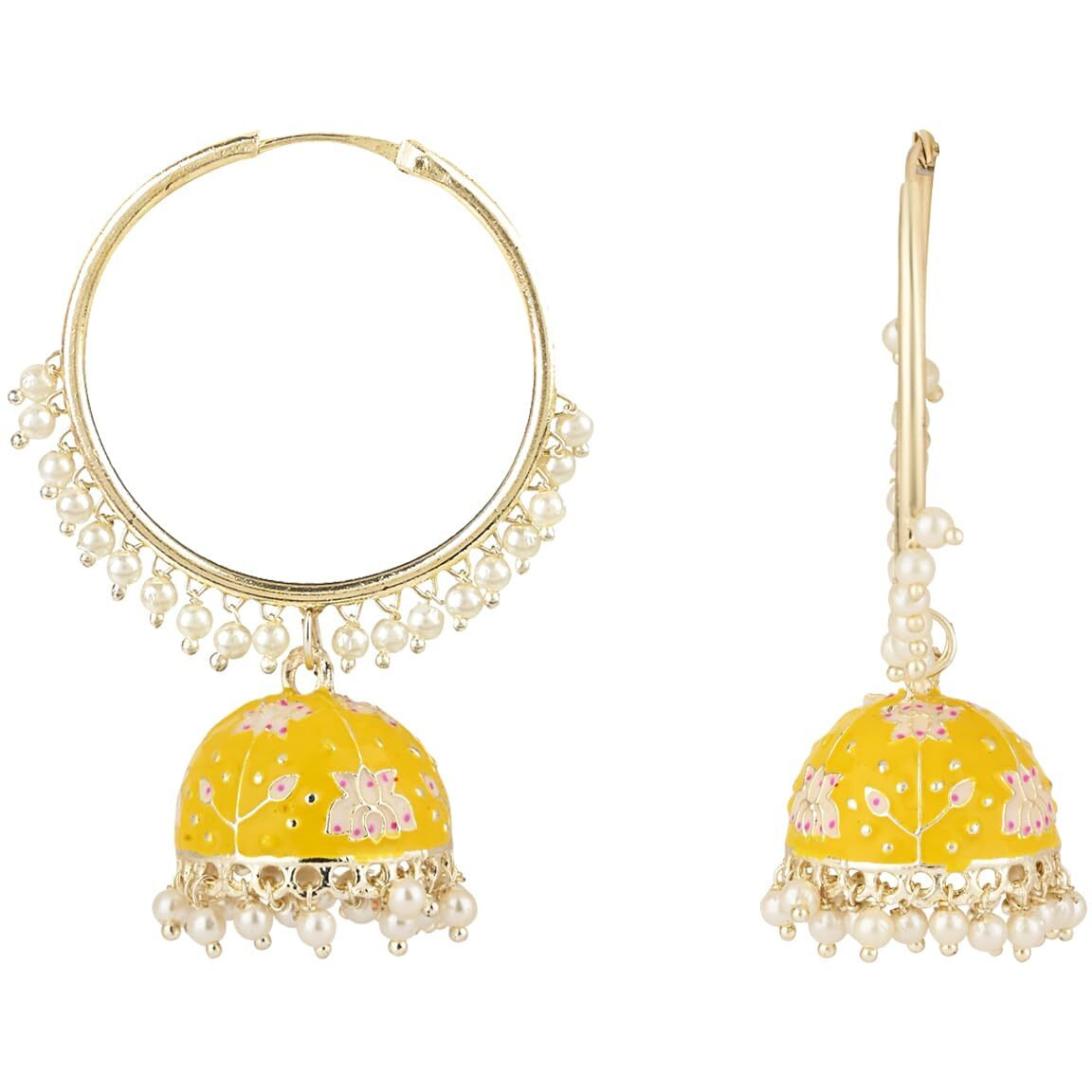 I Jewels 18K Gold Plated Traditional Handcrafted Meenakari work Jhumki Earrings for Women/Girls (Yellow)