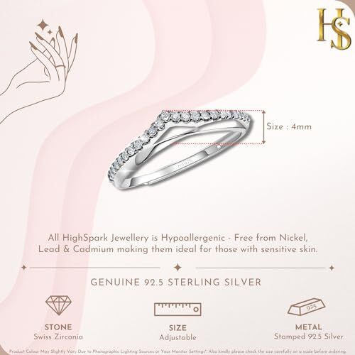 HighSpark 925 Silver Solitaire Rings for Women | Adjustable Contemporary Style | 92.5 Sterling Silver & Diamond Like Brilliance Sparkling Zirconia | Lovely Gift - Crown