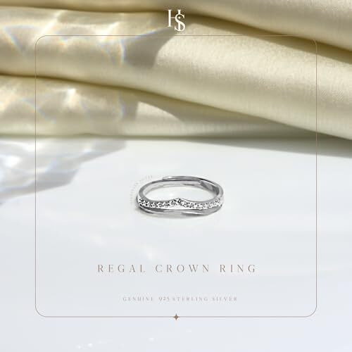 HighSpark 925 Silver Solitaire Rings for Women | Adjustable Contemporary Style | 92.5 Sterling Silver & Diamond Like Brilliance Sparkling Zirconia | Lovely Gift - Crown