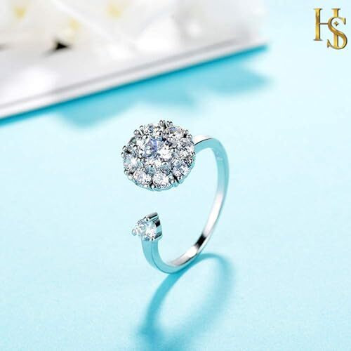 HighSpark 925 Silver Solitaire Rings for Women | Adjustable Contemporary Style | 92.5 Sterling Silver & Diamond Like Brilliance Sparkling Zirconia | Lovely Gift - Flower